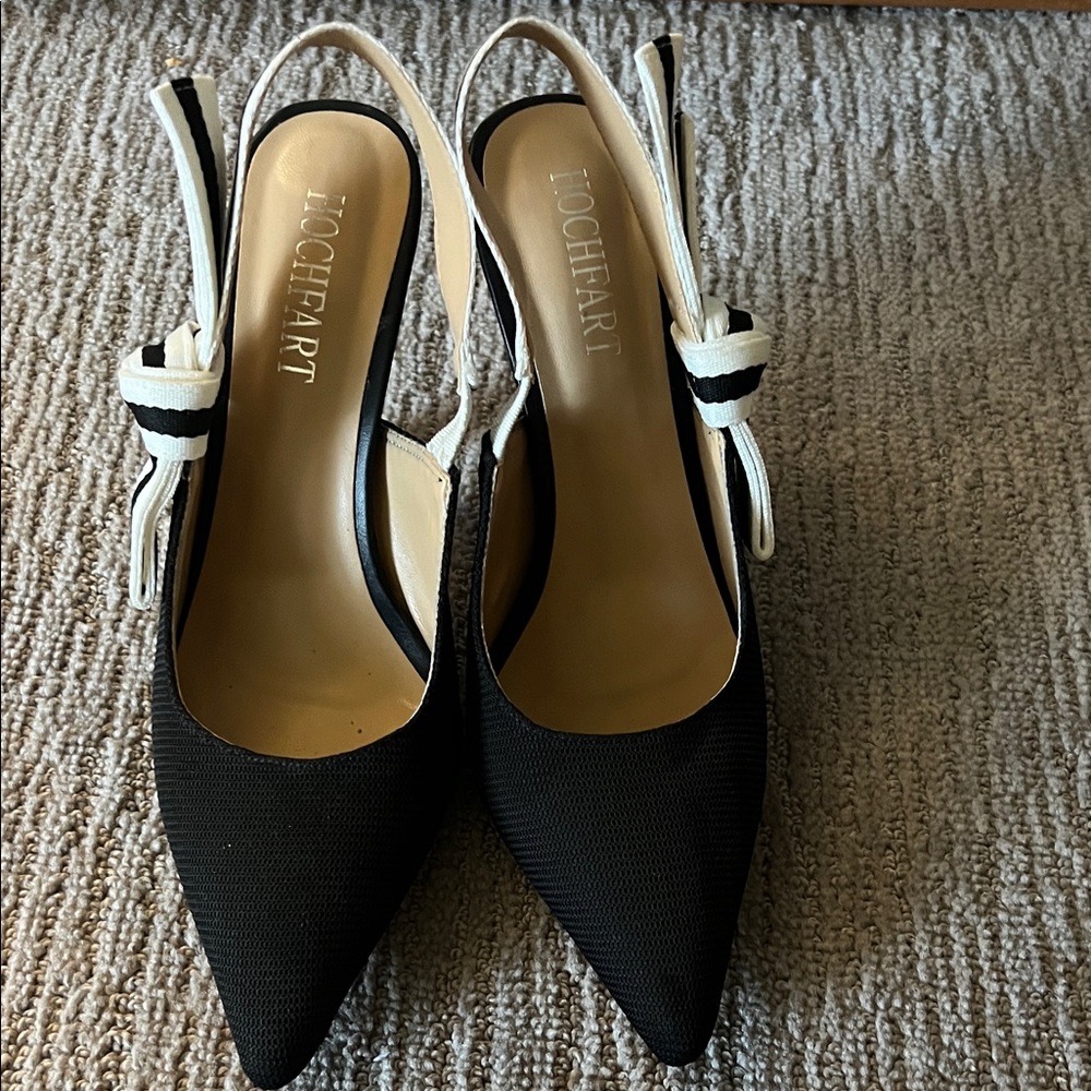Black and White Slingback Heels
